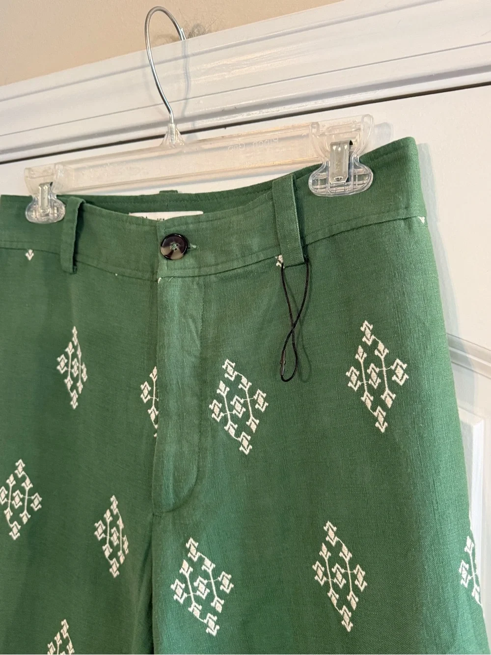 NEW Zara Embroidery High Waisted Straight Pants Size Medium Viscose Linen